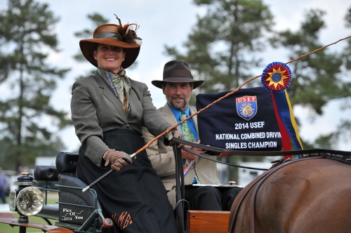 Leslie Berndl is all smiles after winning the USEF National Championship at the Southern Pines CDE with Uminco. 